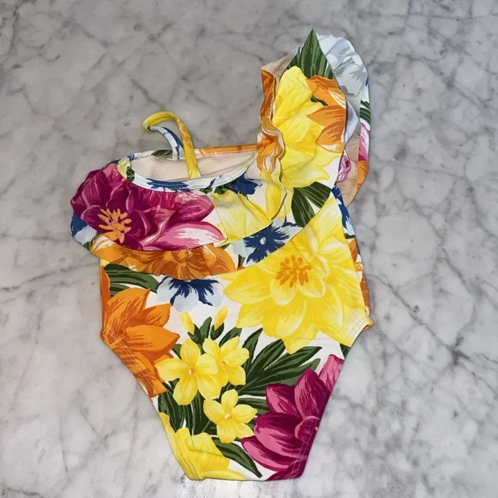 Janie & Jack Floral Ruffle Shoulder Swim 6/12M